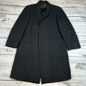 VTG Hart Schaffner Marx Overcoat Mens Sz 44R Black 100% Wool Trench 1960s Button